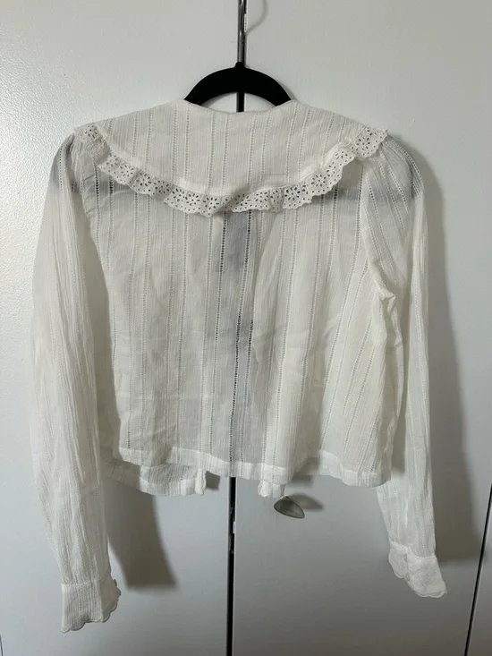 Kimchi Blue White Lace-Trim Sheer Blouse with Gingham Ties - Picture 5 of 6